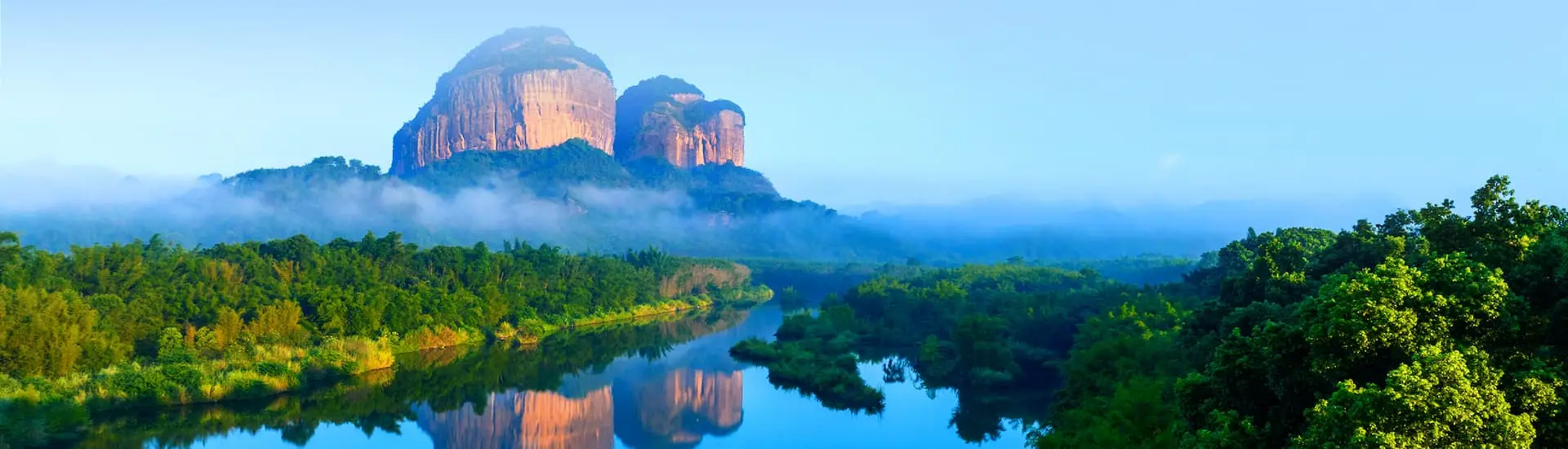 Red sandstone peaks of the UNESCO Danxia Mountains